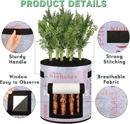 Custom Name Grow Bags 10 Gallon Personalized Breathable Potato Growing Bag with Flap Harvest Window and Handles Garden Planting Bag for Tomato Vegetable Fruits 2 Pack Quartz Color