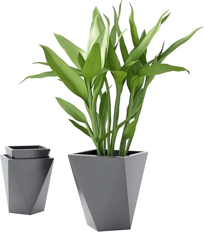 Outsunny Set of 3 Tall Planters, 18", 15.25", 11.75", MgO Indoor Outdoor Planters with Drainage Holes, Stackable Flower Pots for Garden, Patio, Balcony, Front Door, Gray