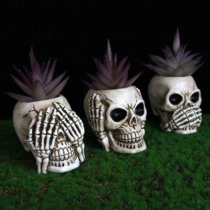 Simcat Succulent Pots with Drainage Mini Creative Skull Decor Resin Flower Pot 3 Cactus Planter Pots Succulent Plant Pots + Removable Drainage Stopper for Home Office Desktop Windowsill Décor
