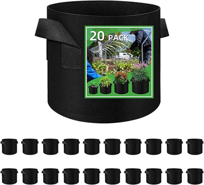 20 Pack 10 Gallon Plant Grow Bags, Breathable Felt Non-Woven Aeration Fabric Plant Grow Pots, Garden Planting Containers for Nursery Vegetable Flower Grow Bags with Handles (15.7x11.8inch)