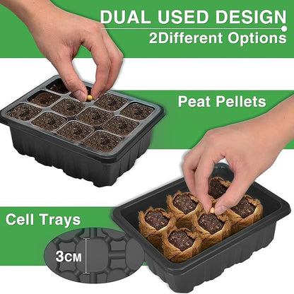 YAUNGEL Seed Starter Tray with Grow Light, 4 Pack Seed Starter Kit with Timing Controller Adjustable Brightness, Thicken Seedling Starter Trays with Humidity Domes Heightened Lids, Black