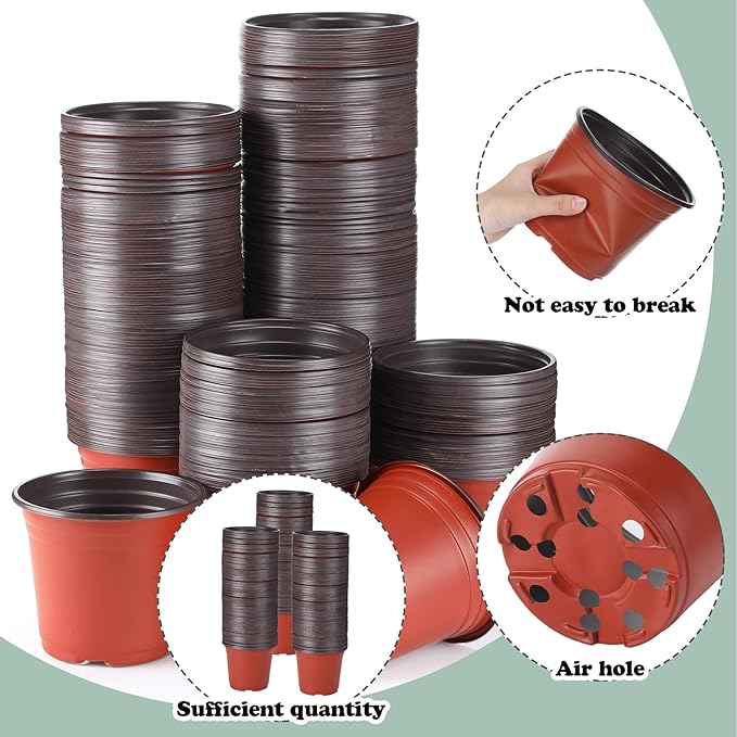 Geosar 6 Inch Nursery Pots Bulk - Plastic Planter Pots with Drainage Holes for Seed Starting, Succulents, Flowers, Indoor Outdoor Plants(100 Pcs)