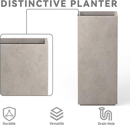 Kante 23.6" H Tall Rectangular Concrete Planter, Modern Square Diameter Plant Pot with Drainage Hole and Rubber Plug for Indoor Outdoor Home Patio Garden, Weathered Concrete