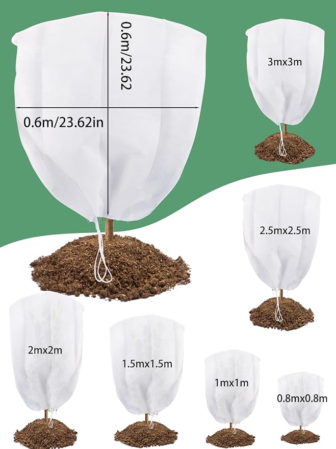 Abimars Thicker Plant Covers Freeze Protection Jacket 2.36 oz/yd², 2'x2' Reusable Winter Plant Covers with Drawstring & Zipper, 2 Pack Light, Porous Fabric for Plant Breathing