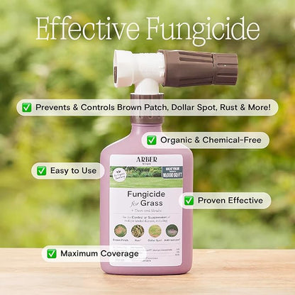 Organic Lawn Fungicide – 16oz Ready-to-Spray Hose-End; Lawns, Trees & Shrubs – Targets Brown Patch, Dollar Spot, Rust, Powdery Mildew & Root Rot – Kid- & Pet-Safe; Coverage up to 16,000 sq ft