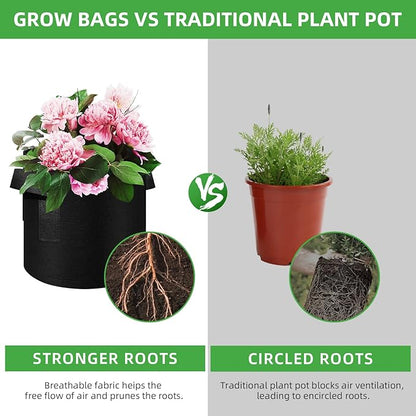5 Pack 15 Gallon Grow Bags, Heavy Duty Thickened Nonwoven Fabric Pots with Handles, Planter Grow Bags for Vegetables/Flower/Plant/Fruits, Black