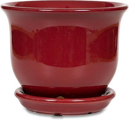 Garden & Home Red 6 Inch Indoor Ceramic Plant Pot with an Attached Saucer and Drainage Hole for House Plants, Herbs, Flowers, Succulent Plants, Snake Plants, Gifts for Mom