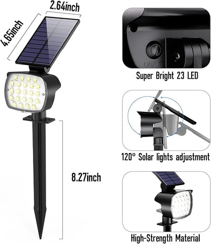 hyrion Solar Spotlight Outdoor Waterproof Ip65 23 LED 3 Lighting Mode 2-in-1 Solar Powred Yard Spot Lights for Garden Tree Law Pathway 6 Pack Cool White