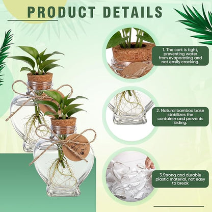 Baderke 24 Pack 3.74'' Plastic Plant Propagation Stations with Hole Lid 5oz Planter Vase Clear Propagation Jars with Thank You Tags for Plant Lover Gifts for Women Office Home Garden