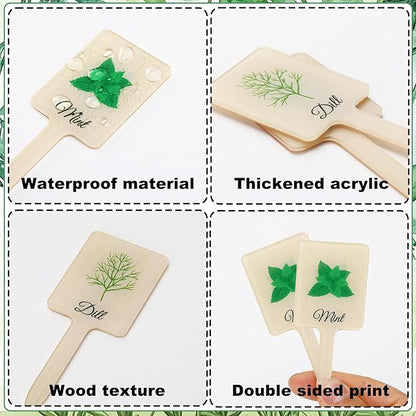 UPINS 24Pcs Acrylic Plant Labels Herb Plant Markers Plant Tags Signs with Printed Name for Indoor Outdoor Gardens Herbs Seedlings Plants