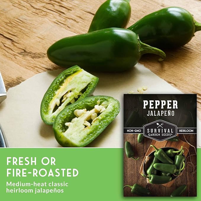 Jalapeño Pepper Seeds for Planting | Hot Heirloom Non-GMO Peppers for Pickling & Salsas – Survival Garden Seeds (2 Packs)