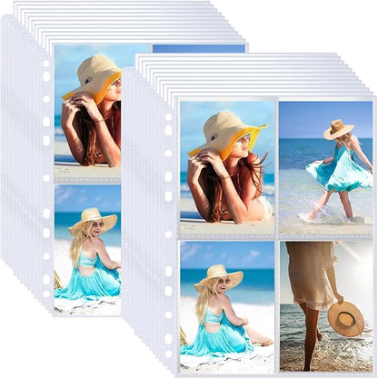 100 Pack Photo Sleeves Holds 800 3.5"x5" Photos, Clear Photo Page Protector for 3 Ring Binder, Double-Sided Photo Album Refill Pages Photo Pockets Photo Sleeves Binder Sheets