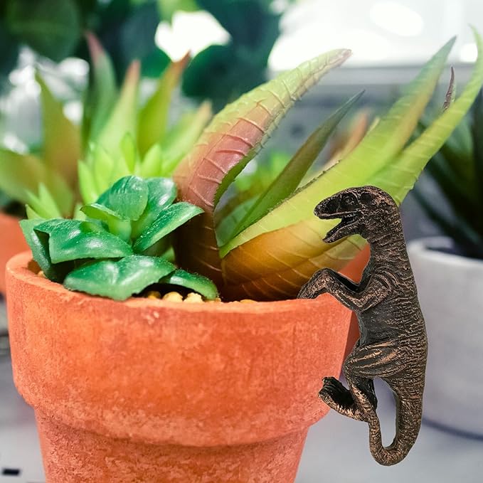 Dinosaur Plants Pot Hanger Flower Pot Decorations Pot Hugger Resin Statue Sculptures Dinosaur Flower Figurine for Garden Outdoor Fairy Garden Fence Lawn Cute Animal Ornaments Home Office Decoration