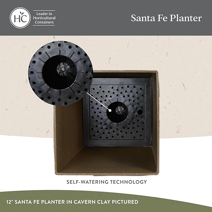 The HC Companies Santa Fe Square Self-Watering Pot - Lightweight Plastic Planter for Herbs & More - Durable Plant Pots for Indoor Plants & Outdoor Plants (12" Pebble Gray, Pack 2)