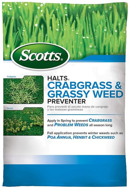 Scotts Halts Crabgrass & Grassy Weed Preventer, Pre-Emergent Weed Control, Treats up to 10,000 sq. ft,20.12 lb. (2-Pack)