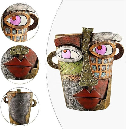 Picasso Pot, Face Planters, Plant Pots Sanxingdui Style, Abstract Head Planter, Handcrafted Planter Resin - Cute and Funky (Retro)