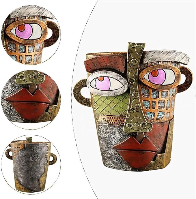 Picasso Pot, Face Planters, Plant Pots Sanxingdui Style, Abstract Head Planter, Handcrafted Planter Resin - Cute and Funky (Retro + Modern)