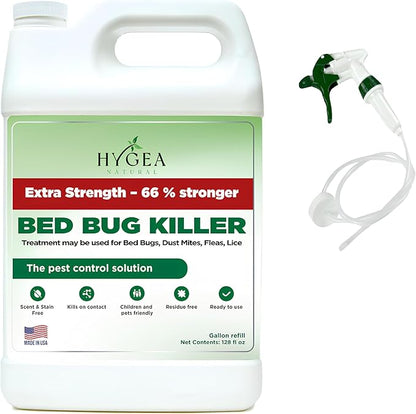 Hygea Natural Extra Strength Bed Bug Killer & Mite Spray- Child & Pet Friendly - Stain & Odor Free - 66% Stronger Natural Formula (128 oz)
