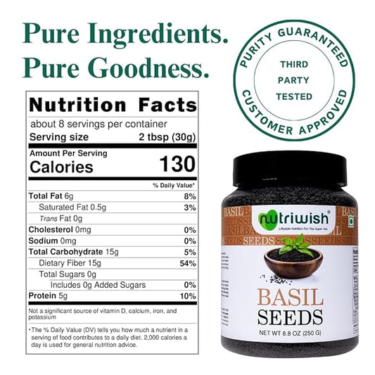 Basil Seeds (Sabja/Tukmaria), 250 g | 100% Natural, Raw & Gluten-Free Superfood | Ideal for Smoothies, Drinks, Desserts, Salads & Daily Nutrition