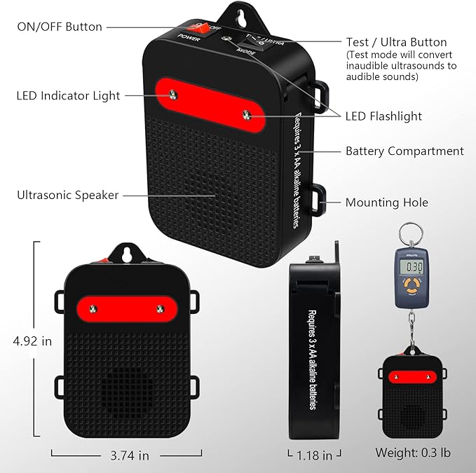 Ultrasonic Rodent Repellent Under Hood Battery Operated Pest Repeller with Strobe Lights, Humane Mouse Deterrent for Car Engines, Garage – Prevents Nesting & Wire Damage, 2 Pack