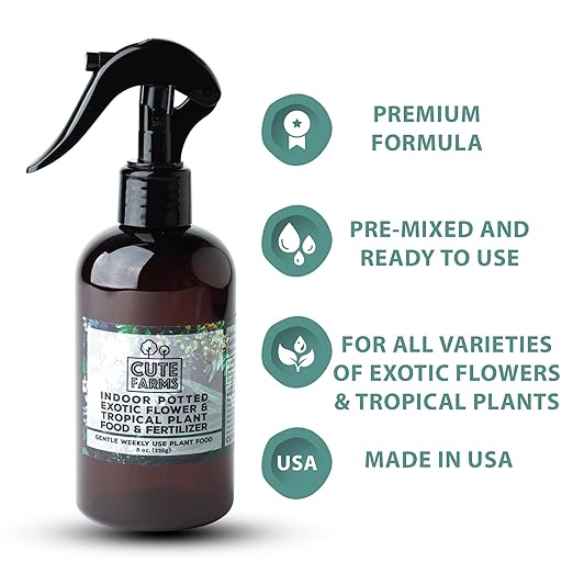 Cute Farms Indoor Potted Exotic Flower & Tropical Plant Fertilizer | Gentle Weekly Use Formula Plant Food (Three - 8 oz. Spray Bottles)