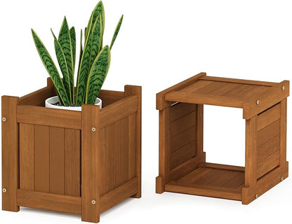 Furinno Tioman Hardwood Mini Outdoor Planter Box with Bench for Garden Plant