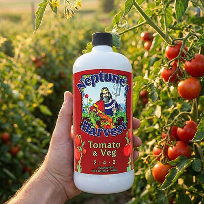 Neptune’s Harvest Organic Tomato & Vegetable Plant Fertilizer (2-4-2) - 36oz Bottle - Liquid Plant Food w/Fresh Fish, Seaweed, Molasses, Yucca Extract, & Humic Acids - for Vegetable Garden