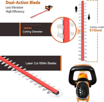 GARCARE Electric Hedge Trimmer Corded-4.8 Amp 24inch Dual-Action Cutting Laser Blade Tree Trimmer Branch Cutter for Lawns, Bushes and Garden Landscaping