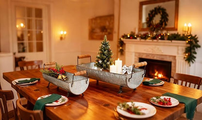 Galvanized Metal Trough Succulent Planter Farmhouse Metal Tray Rustic Tabletop Centerpiece Décor Set of 2