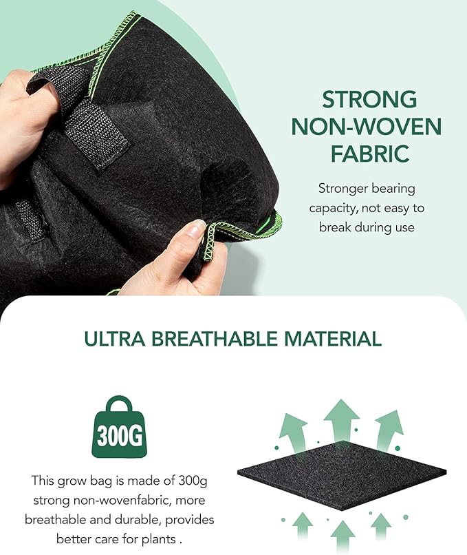 ACSTEP Grow Bags 10 Pack 15 Gallon Heavy Duty Aeration Fabric Pots Thickened Nonwoven Fabric Pots Plant Grow Bags with Handles