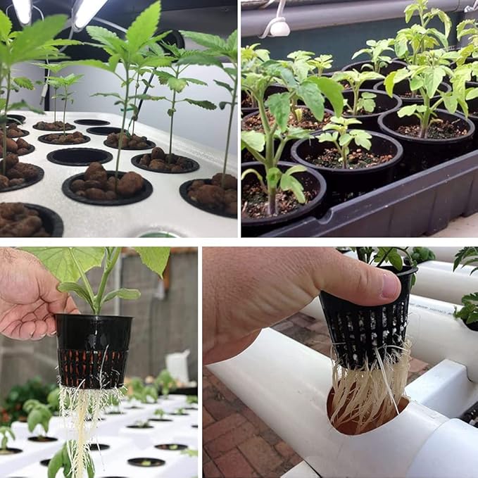 30 Pack 4 Inch Net Pots, Lightweight Slotted Mesh Net Cups for Hydroponics, Economy Hydroponic Pots for Indoor Outdoor Growing, Includes 30 Plant Labels