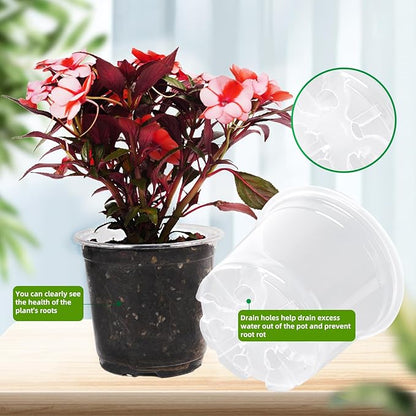 Oubest 6.7/6/5/4/3.5 Inch Clear Nursery Pots Variety Pack with Drainage Holes Transparent Plastic Plant Pot for Plants Seed Starter Planter Flower Pots 20 Packs