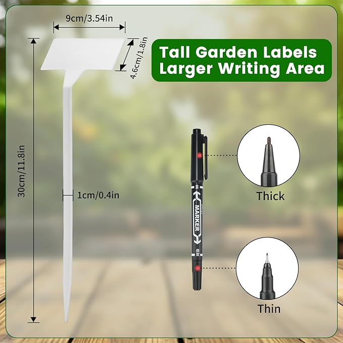 KINGLAKE Large Plant Labels,11.8 Inch Tall Plastic Plant Tags Labels,30 Pcs Nursery Garden Labels Plant Markers for Outdoor Garden Waterproof Plants Tags with Marker Pen