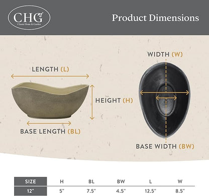 Classic Home and Garden Arc Unique Planter Bowl w/Drain Plug - UV Resistant Shallow Planter - Modern Plant Pot for Herbs (12” Stone)