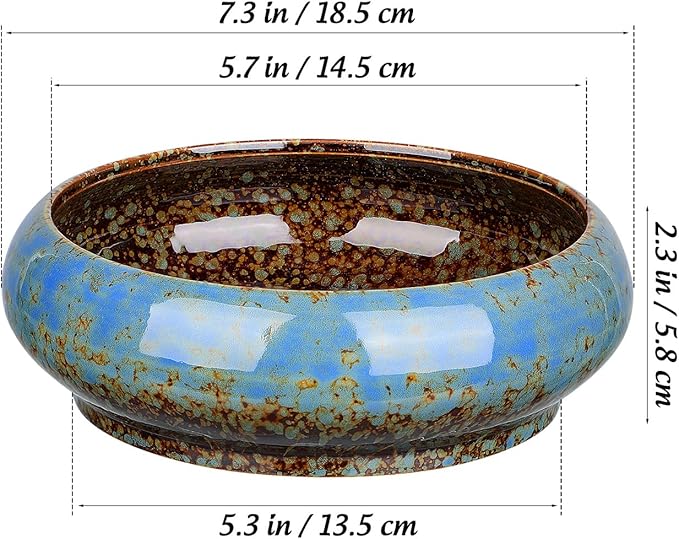 Bonsai Pot Water Lily Bowl Succulent Planter Ceramic Flower Pot Shallow Decorative Bowl for Home Office Garden Balcony (No Drainage Hole)