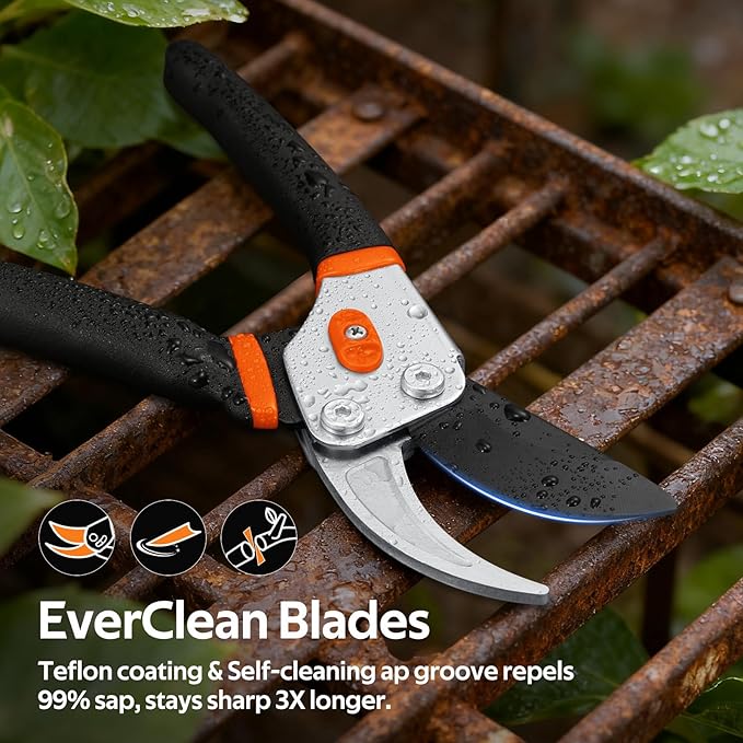 VOTREK® Pruning Shears, 8.5” Professional Garden Pruner with Jam-Proof Spring & Ever-Sharp SK5 Blade, Ergonomic Bypass Clippers for Rose, Tree Trimming, Heavy Duty Bonsai Scissor for Weak Hand