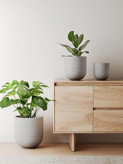 LE TAUCI 6+8+10 Inch Plant Pots Indoor, Ceramic Planters for Indoor Plants, Cylinder Pots with Drainage Hole and Plug, Planter Pots for Home Office Room Patio, Set of 3, Neutral Gray
