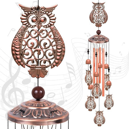 Large Owls Wind Chimes - Garden, Home & Patio, Balconies, Room, Indoor, Outdoor Decoration, Owl Windchimes Decor, Red Copper Windchime, Outdoor Wind Catcher, Memorial Wind Bells Gifts for Mom & Women