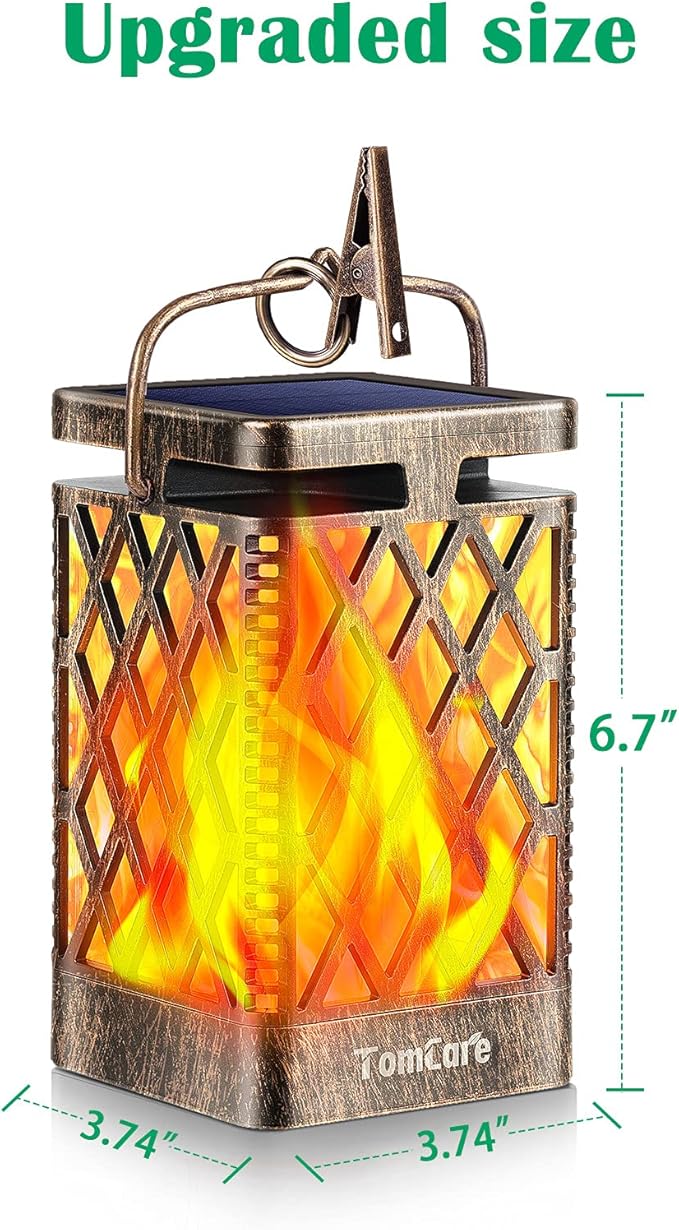 TomCare Solar Lights Outdoor Flickering Flame Solar Lantern Outdoor Hanging Lanterns Decorative Outdoor Lighting Solar Powered Waterproof LED Flame Lights for Patio Garden Deck, 2 Pack(Bronze)