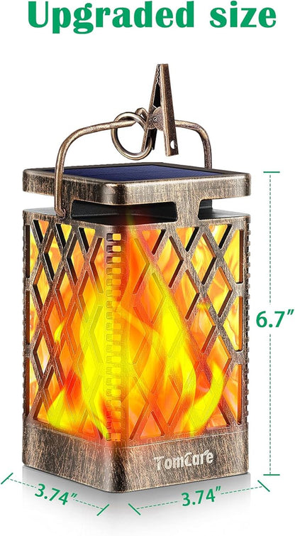 TomCare Solar Lights Outdoor Flickering Flame Solar Lantern Outdoor Hanging Lanterns Decorative Outdoor Lighting Solar Powered Waterproof LED Flame Lights for Patio Garden Deck, 2 Pack(Bronze)