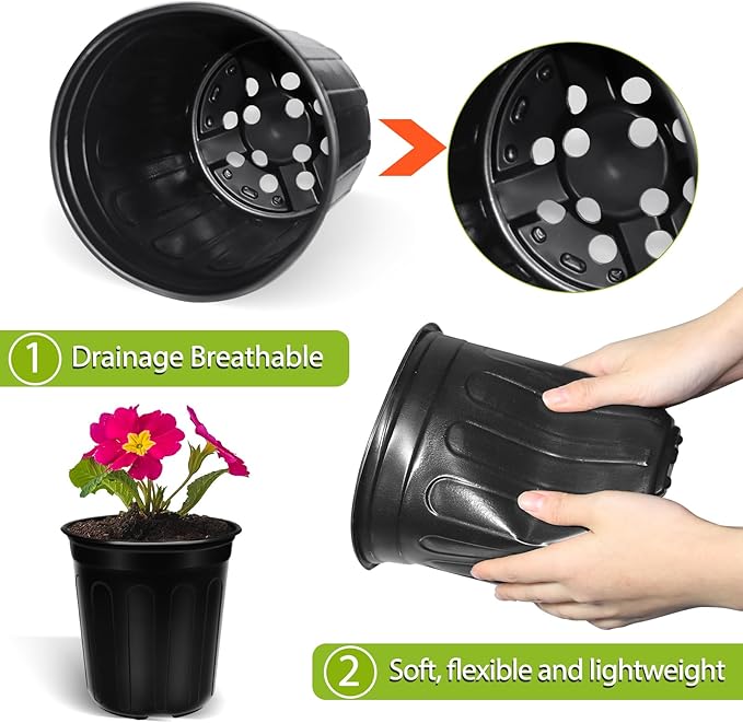 50 Pcs 1 Gallon Plastic Plants Nursery Pot with Plant Labels Seed Starting Pots Plastic Pots with Drainage Hole for Seedlings, Cuttings, Transplanting (50, 1 Gallon)