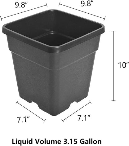 Square Nursery Pots Plant Pots Grow Pots Nursery Container for Planting Soil Plants 3.15 Gallon 10Pcs
