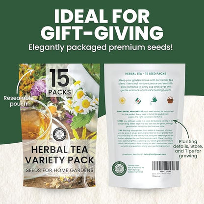 Herbal Tea Garden Seeds | 15 Individual Packs | 2026 Season | Non-GMO | Chamomile, Mint, Lavender, Holy Basil & More! | Grow Your Own Fresh Tea Herbs | by Family Sown