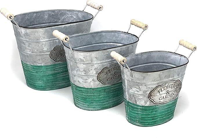 allgala Galvanized Planter Pot Indoor and Outdoor Decoration-Oval-3-PC-HD88307