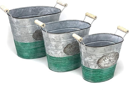 allgala Galvanized Planter Pot Indoor and Outdoor Decoration-Oval-3-PC-HD88307