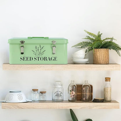 60 Slots Seed Storage Box with 4 Dividers, Metal Seed Storage Organizer Saving Box, Seeds Packet Container, Professional All-in-one Kit with 60 Seeds Envelopes and Label Stickers