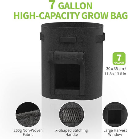 Fosmon Garden Potato Grow Bags with Flap 7 Gallon (4 Pack), Heavy Duty Non-Woven Fabric Planter Bag with Handles & Harvest Window Plant Grow Pot Bag for Tomato Carrot Onion Vegetable Garden Planting