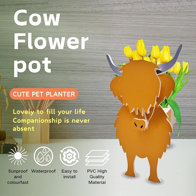 Cow Planter Plant Pots,Animal Flower Pot for Indoor/Outdoor,Small Cute PVC Animal Face Shape Plant Container Best for Home Office Garden Decoration Mom Gift Ideas