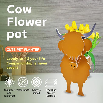 Cow Planter Plant Pots,Animal Flower Pot for Indoor/Outdoor,Small Cute PVC Animal Face Shape Plant Container Best for Home Office Garden Decoration Mom Gift Ideas