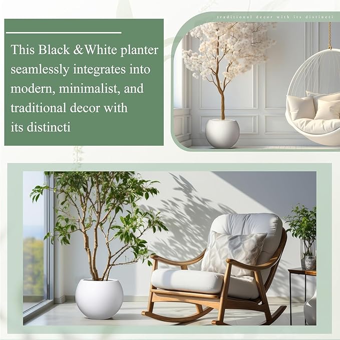 13.5 H x 17" Dia (12" Pot Opening) Round Fiberstone Planter with Drainage Hole, Indoor/Outdoor Large Plant/Christmas tree decor Pot for Home Patio Garden, Ideal for Large Plants -White, 17in